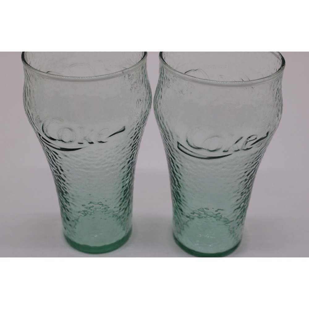 Vintage Coca Cola Pitcher and 2 Glasses Set Pebbled Green Glass Coke - Picture 10 of 11